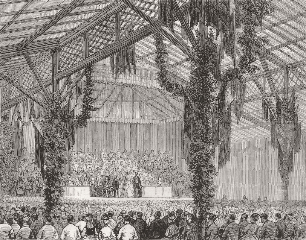 WALES. Welsh National Eisteddfod, Bangor 1874 old antique print picture